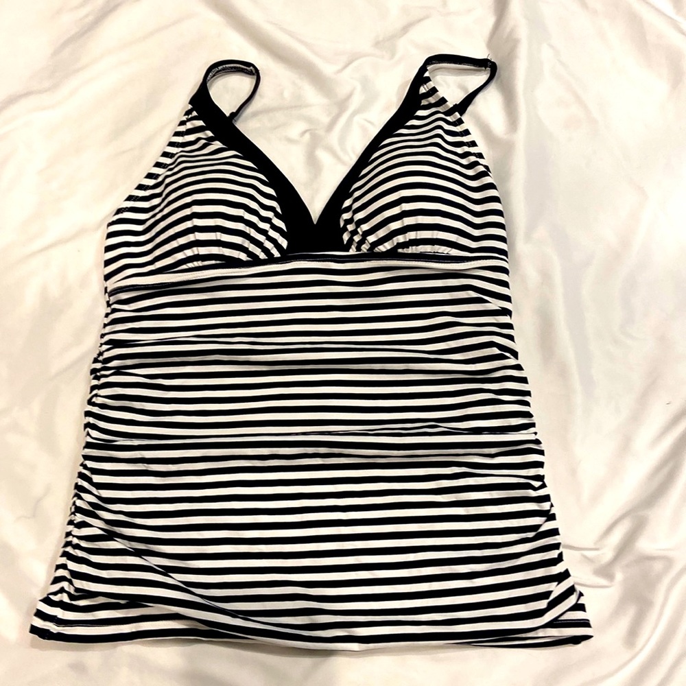 Tommy Bahama black & white stripes breaker bay top with draped sides